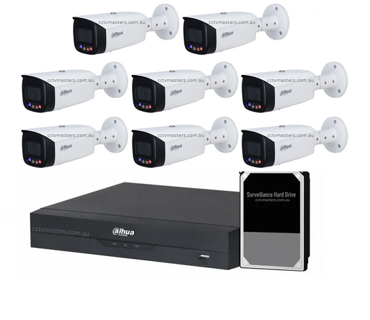 Dahua TiOC Camera Kit, Active Deterrence, 8 x 5MP Full-color Bullet Camera Kit 8CH AI NVR