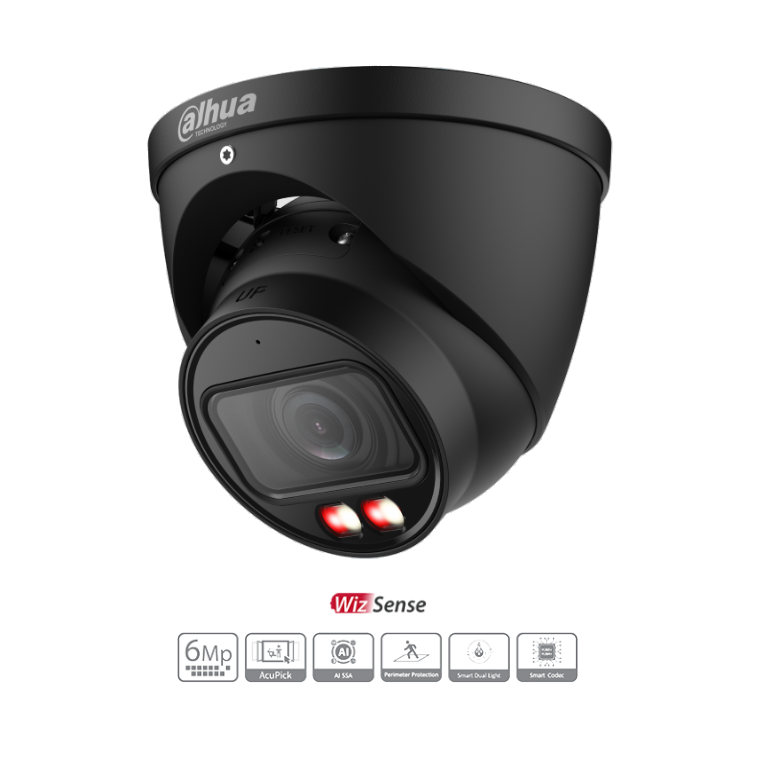 Dahua 6MP Camera, DH-IPC-HDW3667T-ZS-IL-ANZ, AI Version WizSense, Warm Light 40m, Turret Motorised Lens 2.7-13.5mm - Black