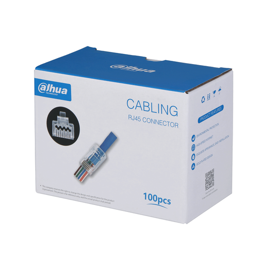 Dahua RJ45 Modular Plug, 8P/8C, Unshielded, Flat Cable, Cat6, Solid Wire, 100pcs pack