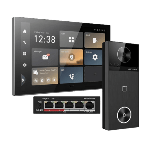 Hikvision DS-KH9570-WTE1/S 10.1" Android Video Intercom Kit with 4MP Door Station + PoE Switch