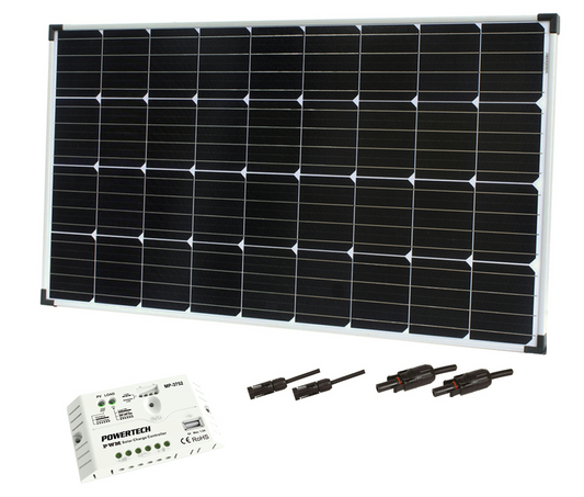Solar Panel Kit, 1 x 170W Solar Panel, 1 x 20A PWM Charge Controller, 1 x PV Negative and 1 x PV Positive Connector
