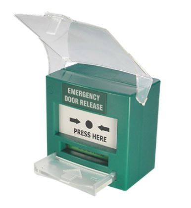 CP32 Resettable "Emergency Door Release" Text Break Glass (BGA) 1 x DPDT Output Standard BGA Surface Mount