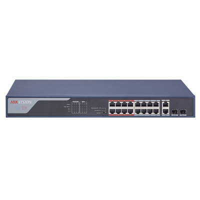 Hikvision 16 Port Managed PoE Switch, 2x Gigabit Uplink, 250W