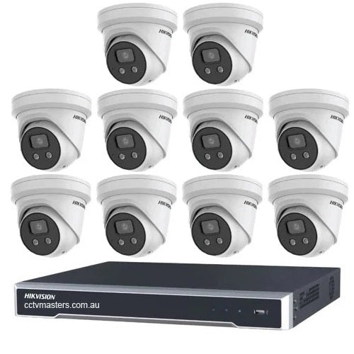 Hikvision Camera Kit, 10 x 6MP Outdoor AcuSense Gen 2 Turret Bundle 16Ch NVR 4TB HDD