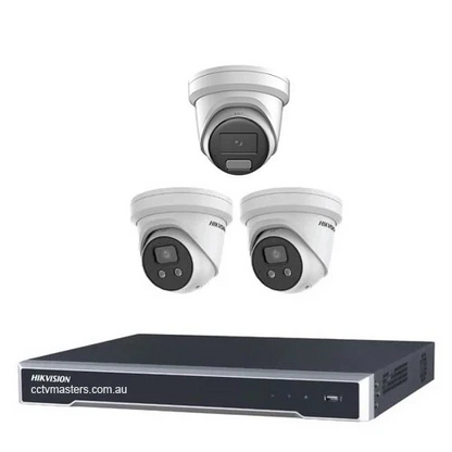 Hikvision Camera Kit, 2 x 8MP AcuSense, 1 x 8MP ColorVu Turret, 4Ch NVR  HDD Optional