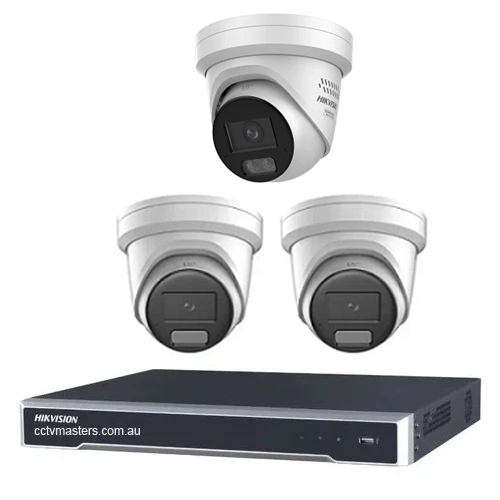 Hikvision Camera Kit, 2 x 8MP AcuSense, 1 x 8MP ColorVu Gen 3 Turret, 4Ch NVR HDD Optional