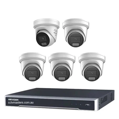 Hikvision Camera Kit, 4 x 8MP AcuSense, 1 x 8MP ColorVu Gen 3 Turret, 8Ch NVR HDD Optional