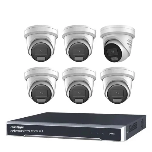 Hikvision Mix Camera Kit featuring 5 x 8MP AcuSense cameras and 1 x 8MP ColorVu Gen 3 turret with 8Ch NVR.