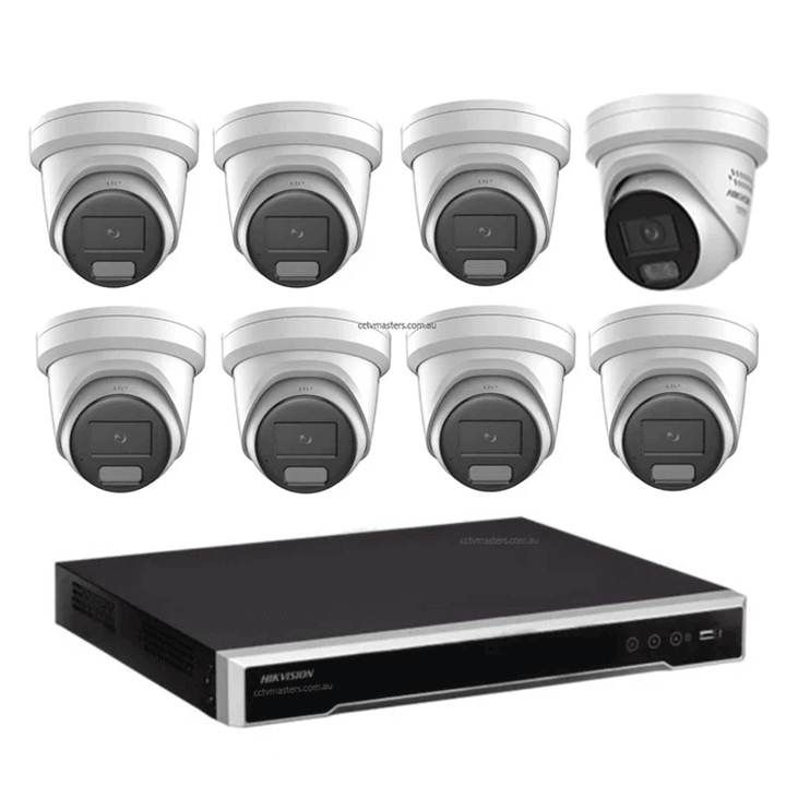 Hikvision Mix Camera Kit with 7 x 8MP AcuSense Turrets and 1 x 8MP NVR for enhanced security solutions.