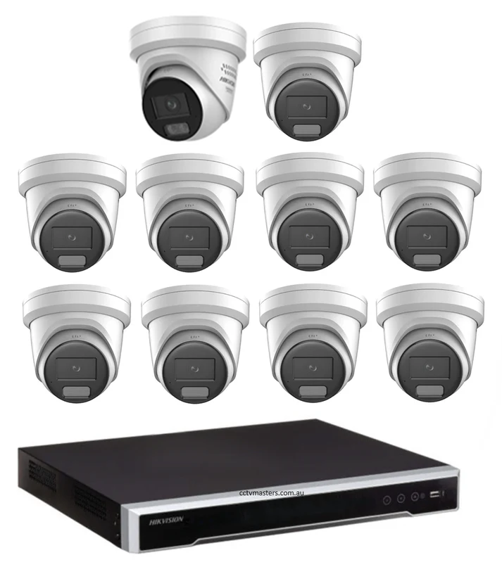 Hikvision Camera Kit, 9 x 8MP AcuSense, 1 x 8MP ColorVu Gen 3 Turret, 16Ch NVR HDD Optional