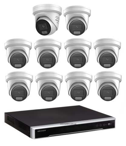 Hikvision Camera Kit, 9 x 8MP AcuSense, 1 x 8MP ColorVu Gen 3 Turret, 16Ch NVR HDD Optional