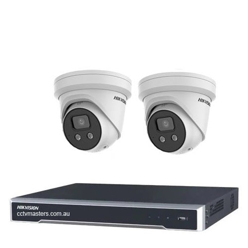 Hikvision Camera Kit, 2 x 8MP Outdoor AcuSense Gen 2 Turret, 4Ch NVR  HDD Optional