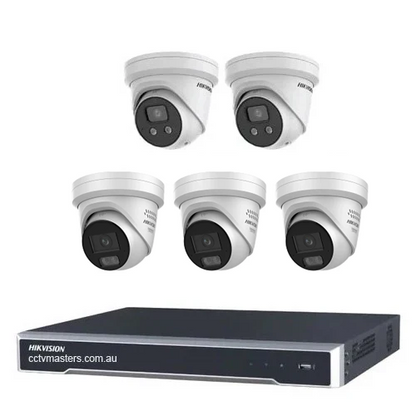 Hikvision Camera Kit, 2 x 8MP AcuSense, 3 x 8MP ColorVu Gen 3 Turret, 8Ch NVR  HDD Optional