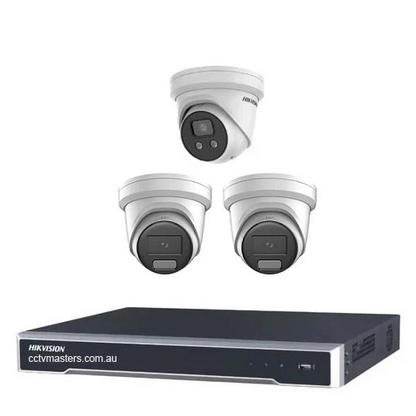 Hikvision Camera Kit, 1 x 8MP AcuSense, 2 x 8MP ColorVu Turret, 4Ch NVR  HDD Optional