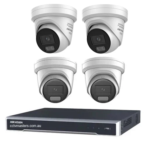 Hikvision Camera Kit, 2 x 8MP AcuSense, 2 x 8MP ColorVu Gen 3 Turret, 4Ch NVR HDD Optional