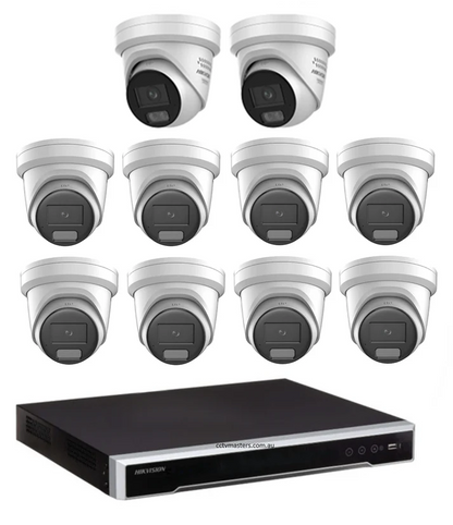 Hikvision Camera Kit, 8 x 8MP AcuSense, 2 x 8MP ColorVu Gen 3 Turret, 16Ch NVR HDD Optional