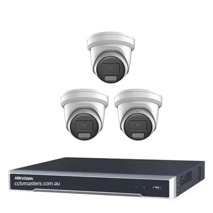 Hikvision Camera Kit, 3 x 8MP AcuSense Powered by Darkfighter Gen 2 Turret, 4Ch NVR HDD Optional