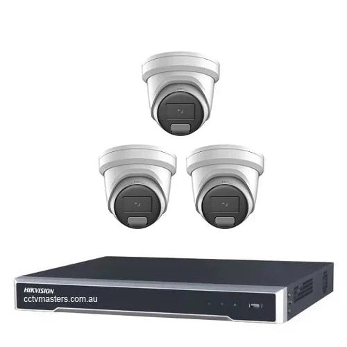 Hikvision Camera Kit, 3 x 8MP AcuSense Powered by Darkfighter Gen 2 Turret, 4Ch NVR HDD Optional