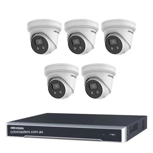 Hikvision Camera Kit, 5 x 6MP Outdoor AcuSense Gen 2 Turret Bundle 8Ch NVR 4TB HDD