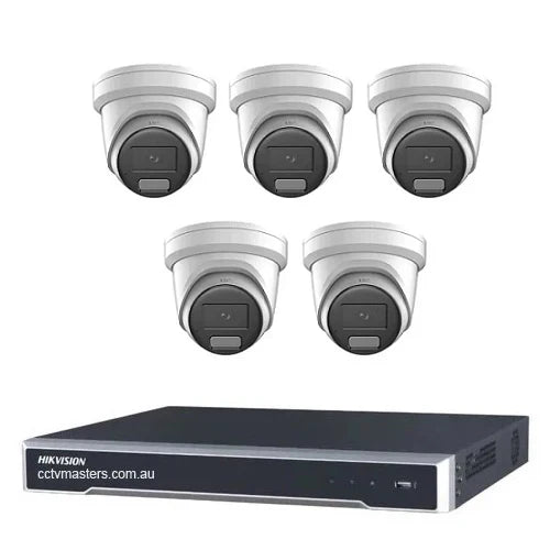 Hikvision Camera Kit, 5 x 8MP AcuSense Powered by Darkfighter Gen 2 Turret, 8Ch NVR HDD Optional