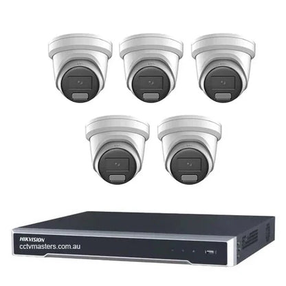 Hikvision Camera Kit, 5 x 8MP AcuSense Powered by Darkfighter Gen 2 Turret, 8Ch NVR HDD Optional