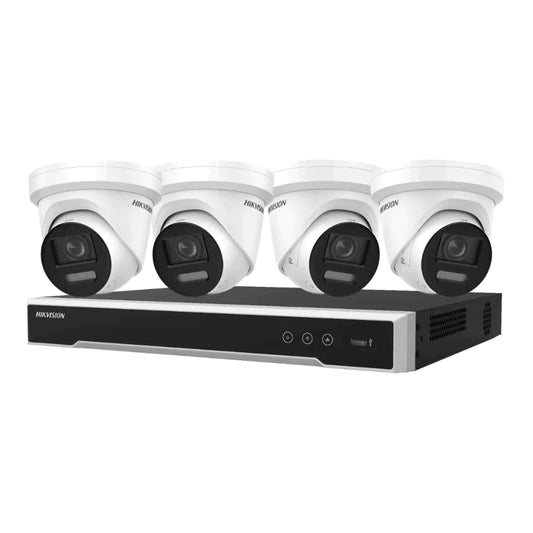 Hikvision ColorVu Camera Kit, 4 x 8MP Outdoor Gen 2 Full Color Hybrid Turret, 8Ch NVR 3TB HDD