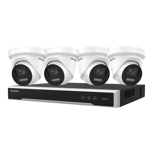 Hikvision ColorVu Camera Kit, 4 x 6MP Outdoor Gen 2 Full Color Hybrid Turret, 4Ch NVR 3TB HDD