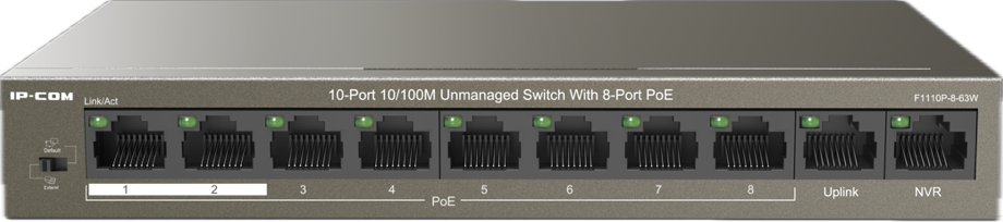 IP-COM 8 Port Switch 63W PoE Budget 8x PoE+ 2x100M Uplink L2 Unmanaged