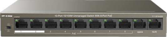 IP-COM 8 Port Switch 63W PoE Budget 8x PoE+ 2x100M Uplink L2 Unmanaged