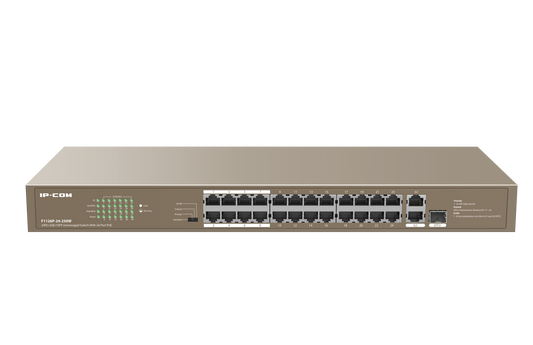 IP-COM 24 Port (26P) Switch 230W PoE Budget 24x PoE+ Plus 1x 1G SFP/ Fibre Port 2x1G Uplink Combo L2 Unmanaged