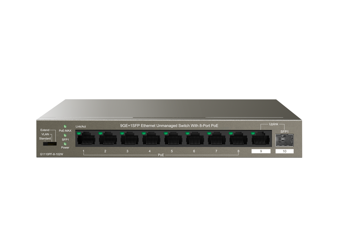 IP-COM 8 Port (10P) Gigabit Switch 92W PoE Budget 8x PoE+ Plus 1x 1G SFP/ Fibre Port 1x1G Uplink L2 Unmanaged