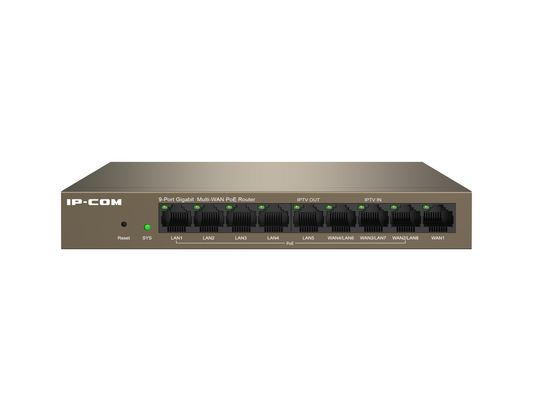 IP-COM 8 Port (9P) Gigabit Router 95W PoE Total Capacity 8x PoE+ Brown 51VDC