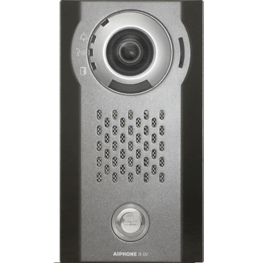 Aiphone IX Series 2 IP Intercom 1 Button Video Door Station with mechanical button in silver finish.