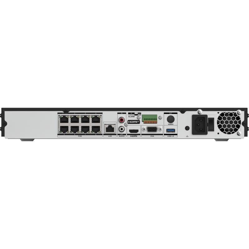Back view of Hikvision 8ch NVR, DS-7608NXI-I2/8P/Vpro, showcasing ports and connections.