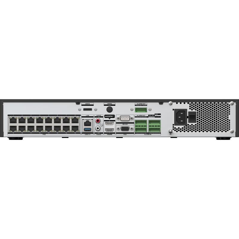 Hikvision 32ch NVR rear view showing ports and connections for DS-7732NXI-I4/16P/VPro with AcuSeek 16 PoE.