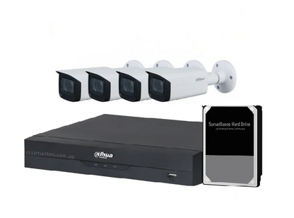 Dahua Camera, 4 x 8MP Bullet Camera Motorised Lens Bundle Kit with 4CH NVR