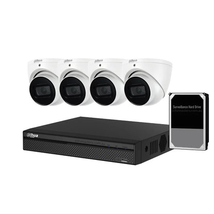 Dahua Camera Kit, 4 x 8MP AI WizSense SMD 4.0, 4CH AI Smart NVR Ultra 4K