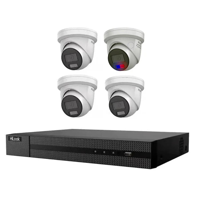 HiLook 8MP Kit 3 x IPC-T282H-MU and 1 x 6MP Full Color Camera with IntelliSense, Built-in Mic, 4CH 4K NVR