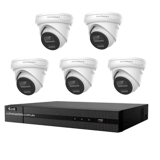 HiLook 6MP Kit 5 x IPC-T263H-MU Smart Dual IR Pro Camera with IntelliSense, Built-in Mic, 8CH 4K NVR