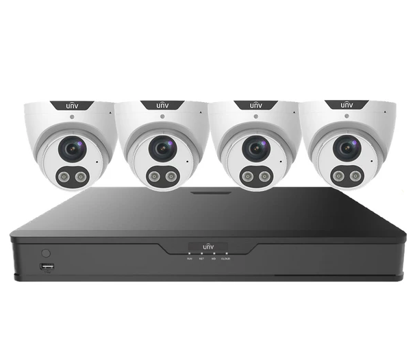 UNV Kit 4x6MP Smart Dual Light Turret Camera with 4Ch NVR, HDD Optional