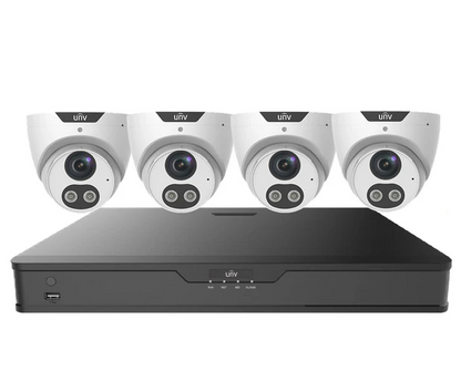 UNV Kit 4x6MP Smart Dual Light Turret Camera with 4Ch NVR, HDD Optional