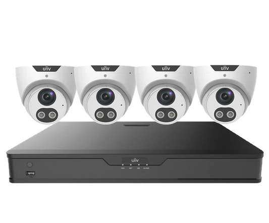 UNV Kit 4x6MP Smart Dual Light Turret Camera with 4Ch NVR, HDD Optional