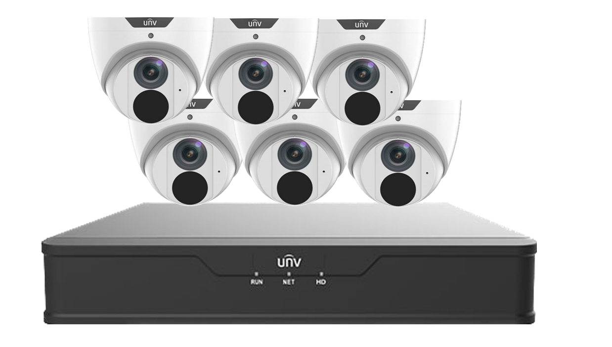 Uniview 8CH CCTV Kit, 6 x 5MP Starlight Turret Cameras, 4K Ultra HD NVR