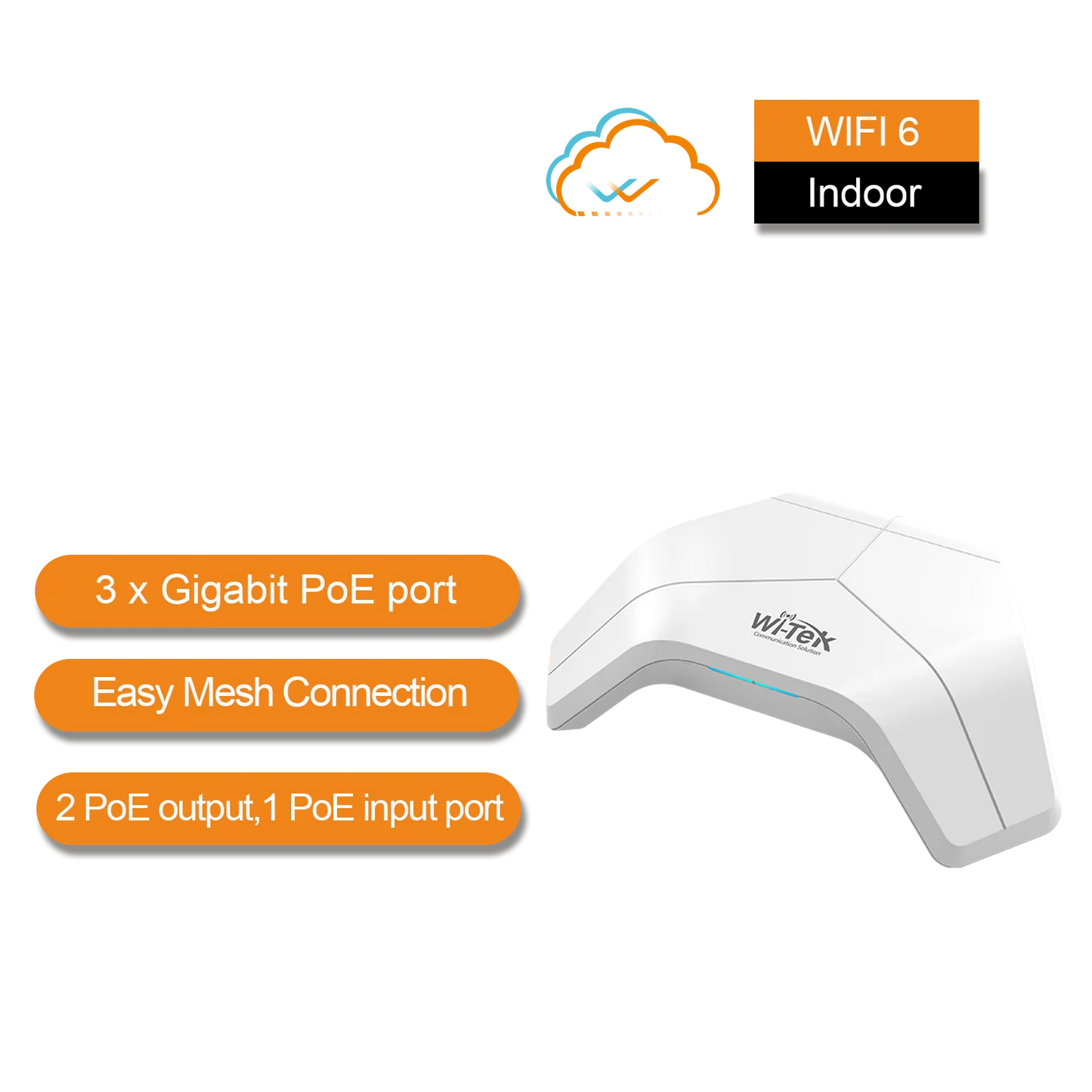 Wi-Tek Wi-Fi 6 Wireless Indoor Mesh Access Point with PoE Out