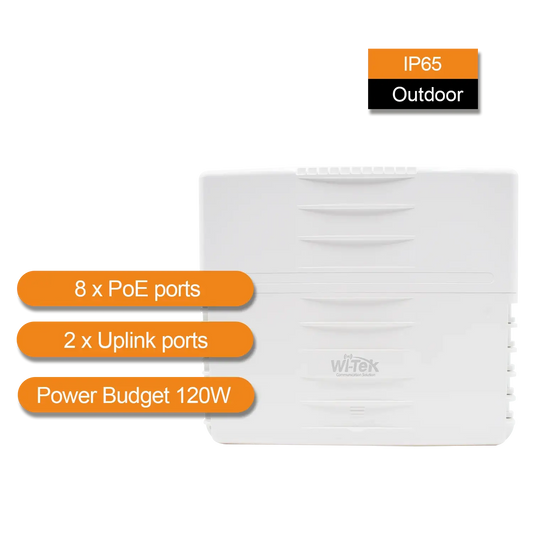 Wi-Tek 6FE(PoE)+2GE(Hi-PoE) +2GE Uplink +1SFP Outdoor PoE Switch with 8Port PoE+Watchdog