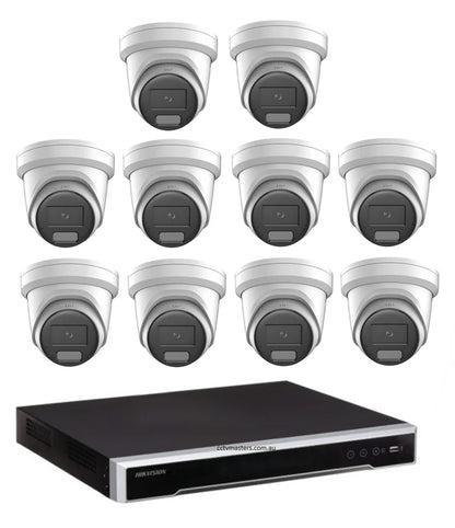 Hikvision Camera Kit, 10 x 8MP AcuSense Powered by Darkfighter Gen 2 Turret, 16Ch NVR HDD Optional