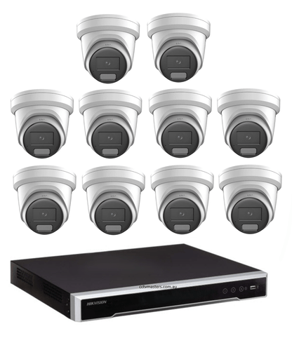 Hikvision ColorVu Camera Kit, 10 x 8MP Outdoor Gen 2 Full Color Hybrid Turret, 16Ch M Serires NVR 4TB HDD