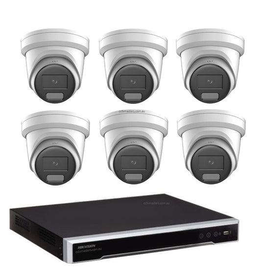Hikvision ColorVu Camera Kit, 6 x 8MP Outdoor Gen 2 Full Color Hybrid Turret, 8Ch M Serires NVR 3TB HDD