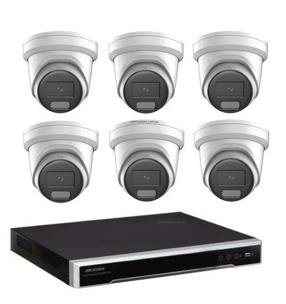 Hikvision Camera Kit, 6 x 8MP AcuSense Powered by Darkfighter Gen 2 Turret, 8Ch NVR HDD Optional