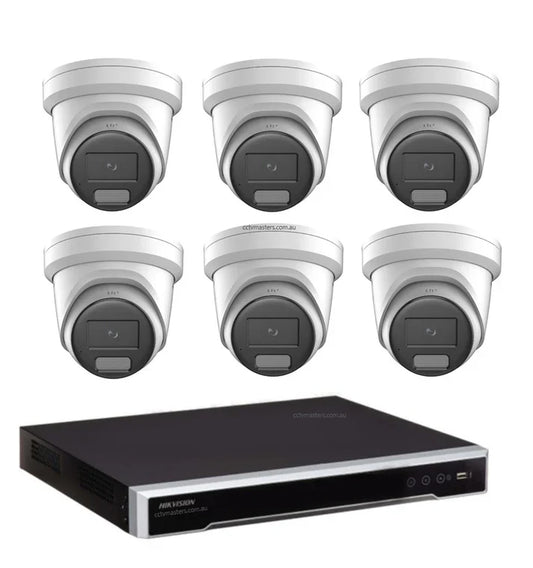 Hikvision Camera Kit, 6 x 8MP AcuSense Powered by Darkfighter Gen 2 Turret, 8Ch NVR HDD Optional